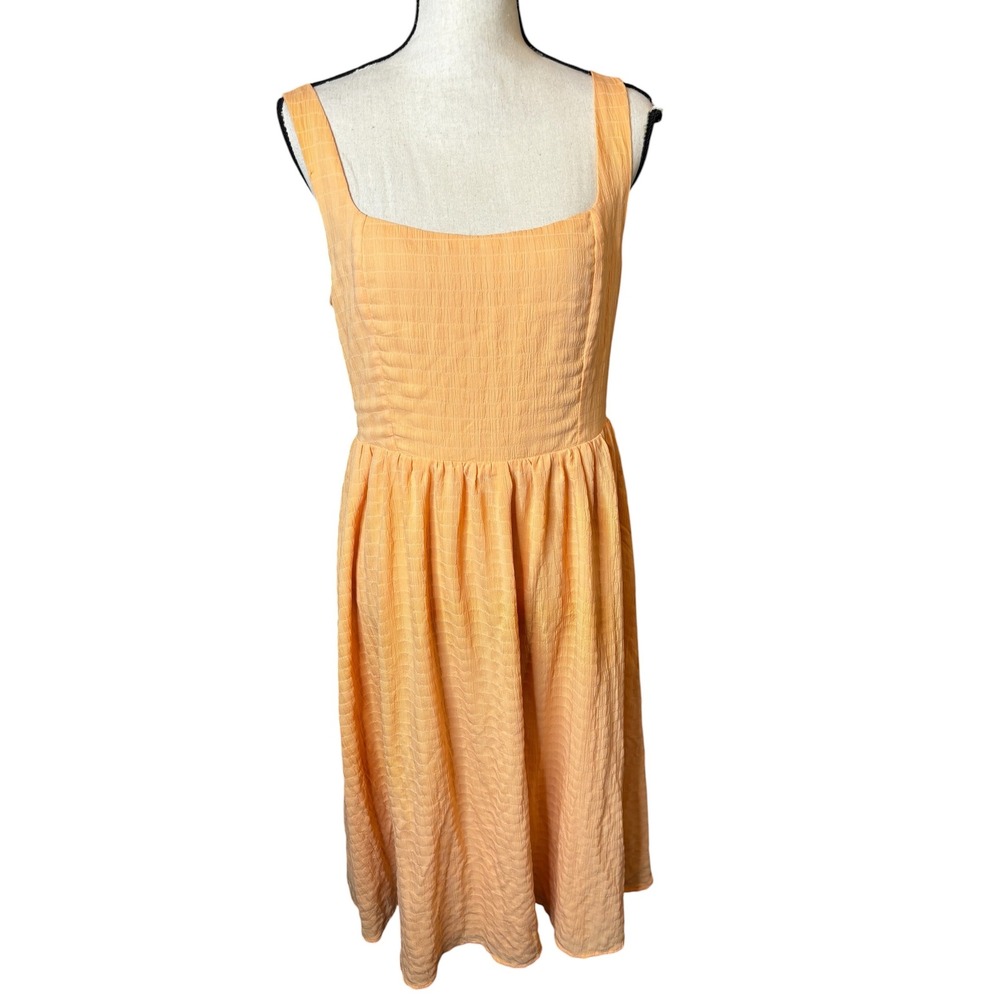 Gilli Orange Textured Square Neck Smocked Back Midi Dress Large Sleeveless